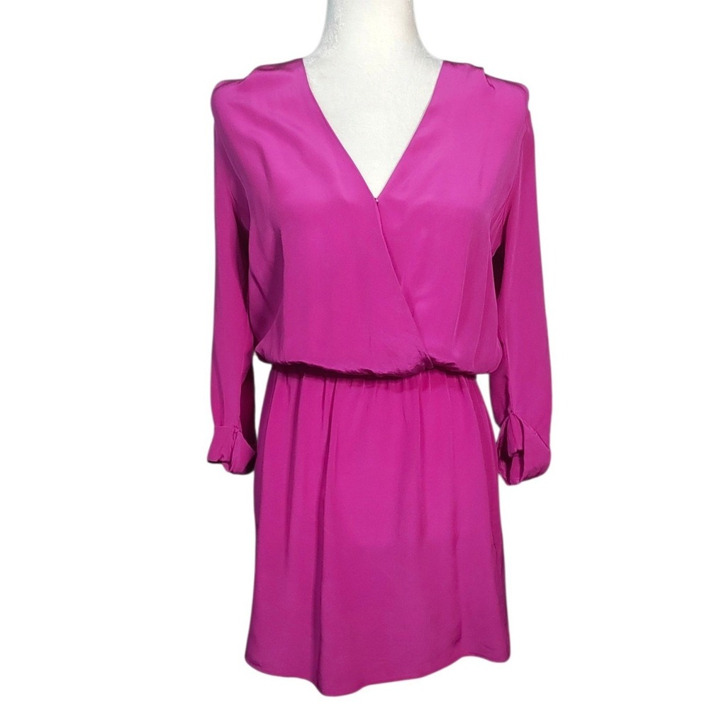 Rory Beca 100% Silk Dress Magenta Pink Wrap Front Blouson Feminine Barbie Small